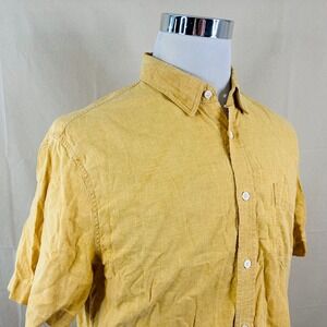 Rails Medium Linen Blend Button Down Shirt Yellow Short Sleeve Casual Mens